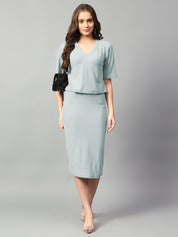KOTTY Women Two Piece Dress Light Green Below Knee Dress 