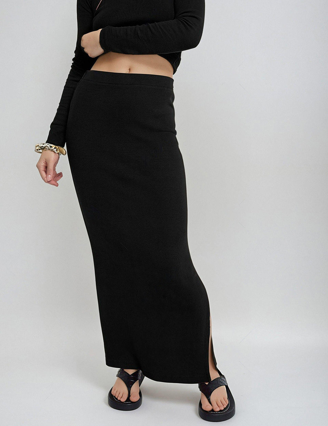 KOTTY Women Two Piece Dress Black Ankle Length Dress 