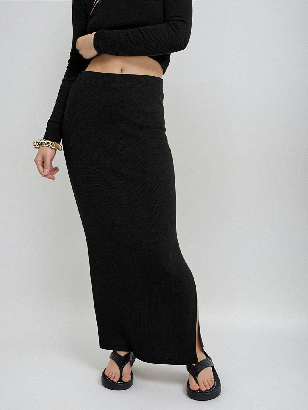 KOTTY Women Two Piece Dress Black Ankle Length Dress 
