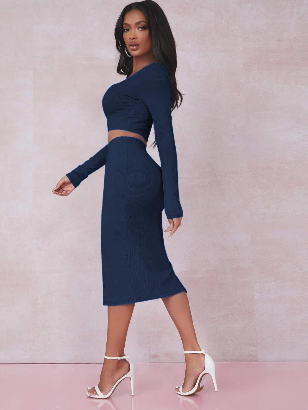 KOTTY Women Two Piece Dress Blue Midi/Calf Length Dress 