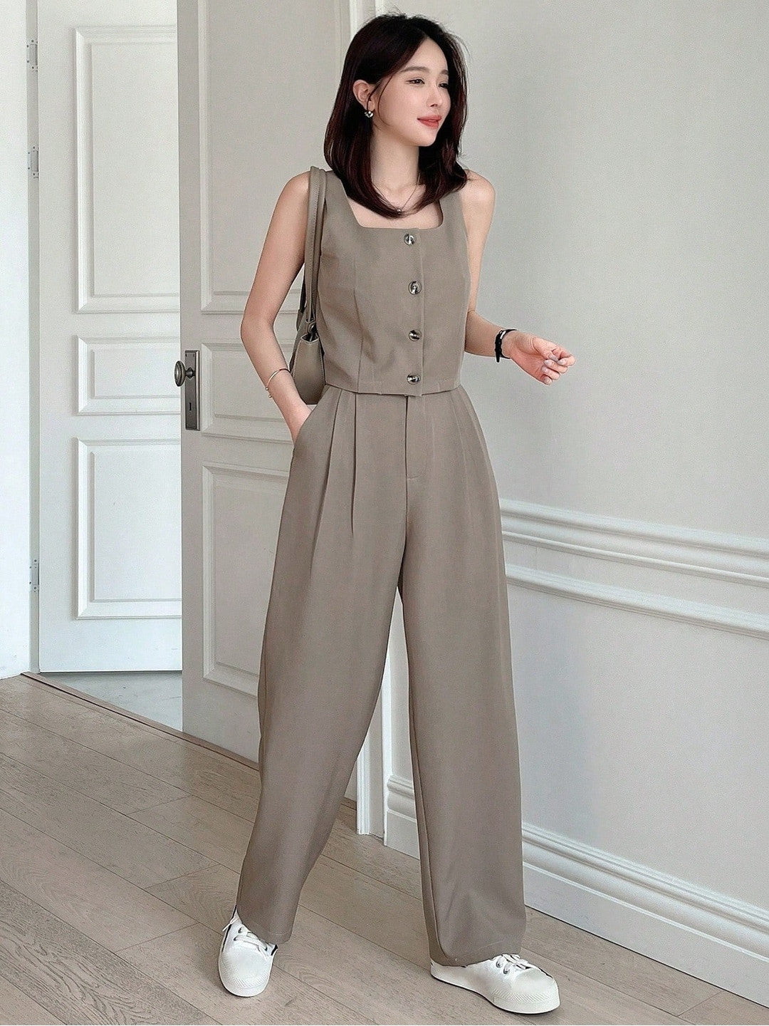 KOTTY Women Two Piece Dress Brown Maxi/Full Length Dress 