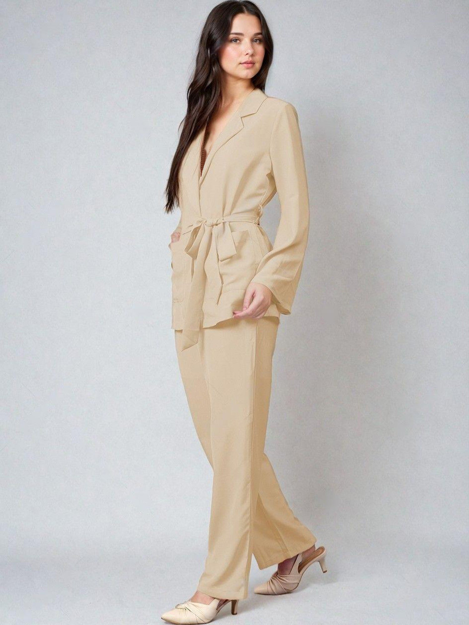 KOTTY Women Two Piece Dress Beige Maxi/Full Length Dress 