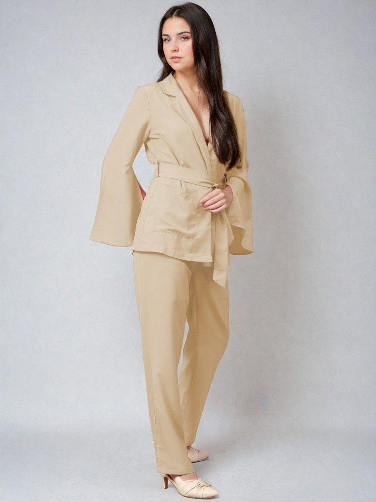 KOTTY Women Two Piece Dress Beige Maxi/Full Length Dress 