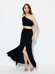KOTTY Women Two Piece Dress Black Maxi/Full Length Dress 