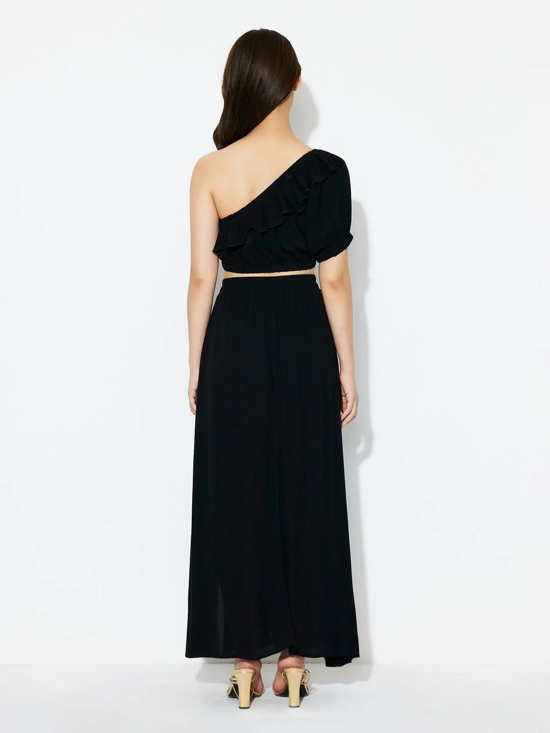 KOTTY Women Two Piece Dress Black Maxi/Full Length Dress 
