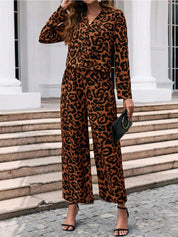 Women’s Leopard Print Blazer Wide Leg Pants Set