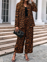 Women’s Leopard Print Blazer Wide Leg Pants Set