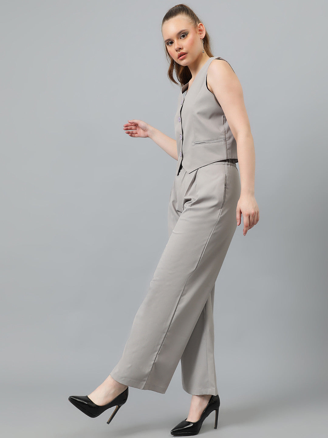 KOTTY Women Two Piece Dress Grey Maxi/Full Length Dress 