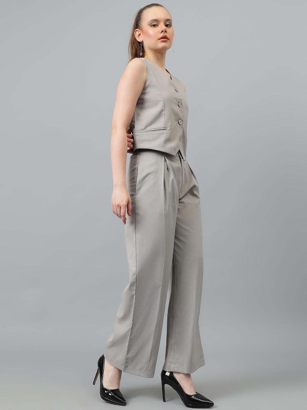 KOTTY Women Two Piece Dress Grey Maxi/Full Length Dress 