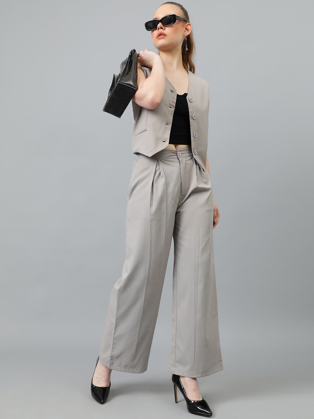 KOTTY Women Two Piece Dress Grey Maxi/Full Length Dress 