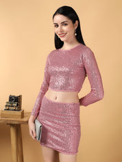 KOTTY Women Two Piece Dress Pink Above Knee/Mid Thigh Length Dress 