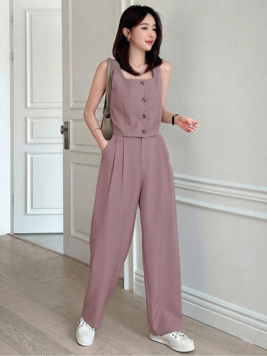 Dusty Pink Sleeveless Wide-Leg Co-ord Set