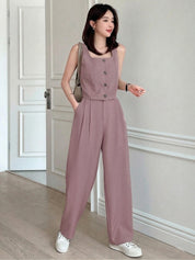 Dusty Pink Sleeveless Wide-Leg Co-ord Set