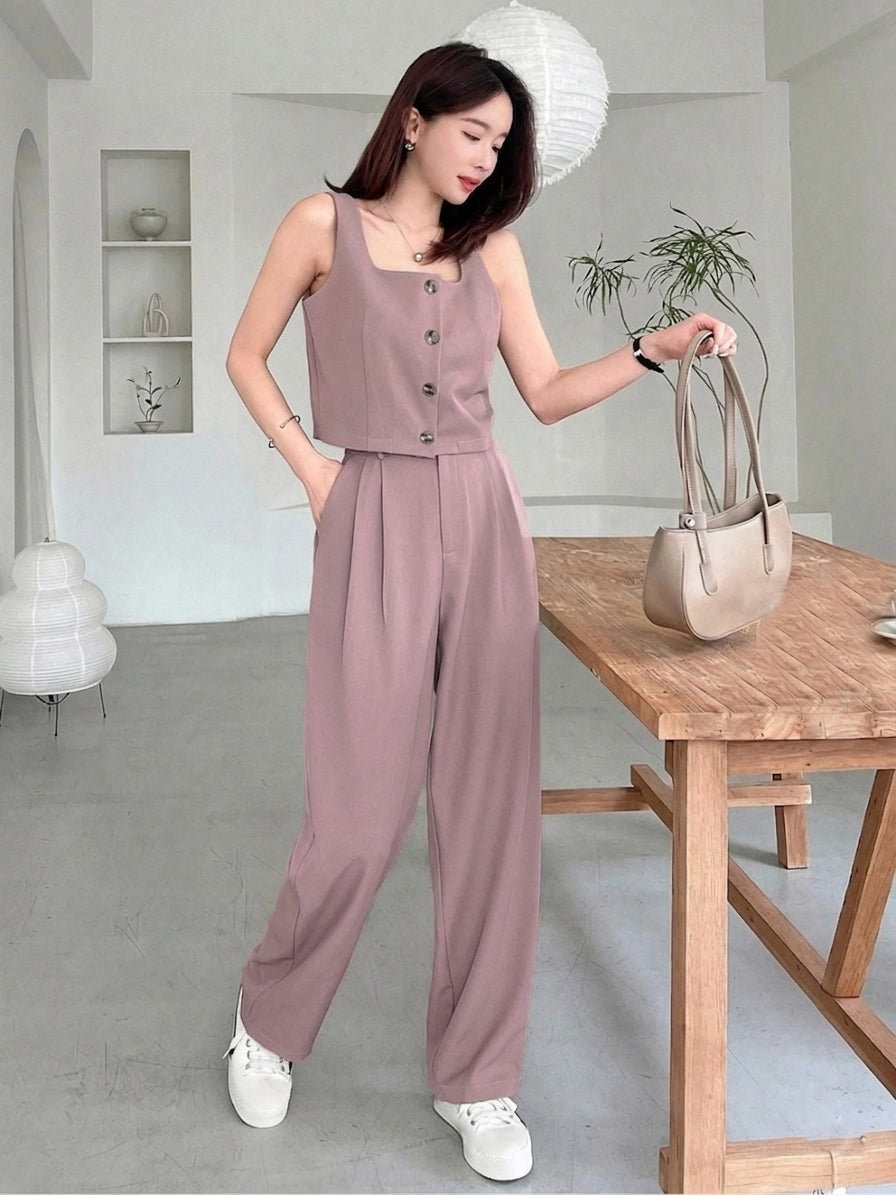 Dusty Pink Sleeveless Wide-Leg Co-ord Set