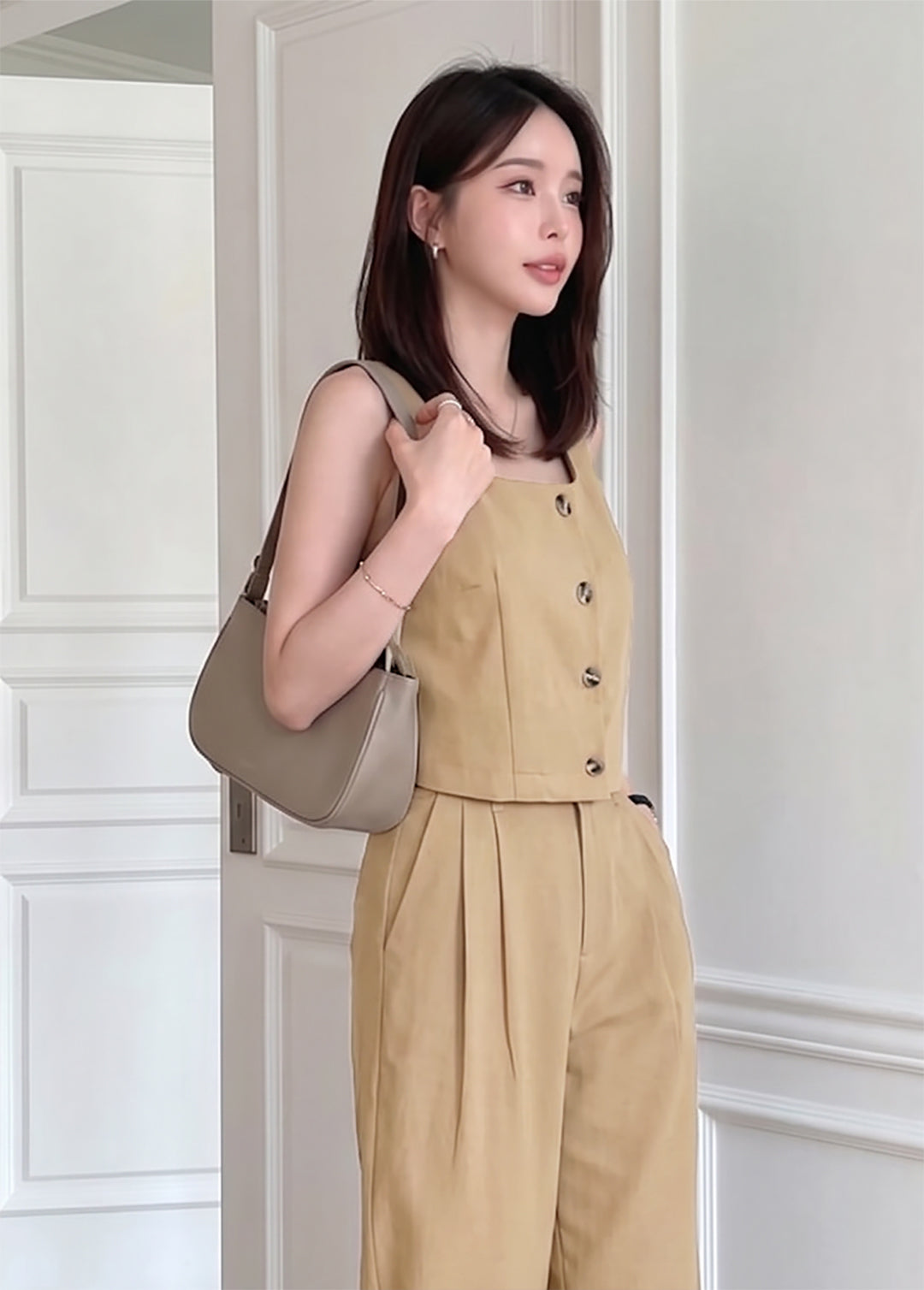 KOTTY Women Beige Co-ord Set Waistcoat Trousers