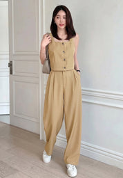 KOTTY Women Beige Co-ord Set Waistcoat Trousers