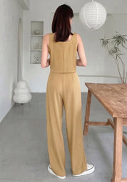 KOTTY Women Beige Co-ord Set Waistcoat Trousers