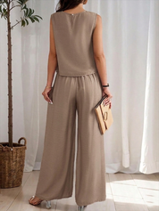 Women Light Brown Sleeveless Ribbed Two-Piece Set