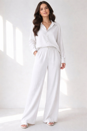 Women White Ribbed Top and Skirt Set