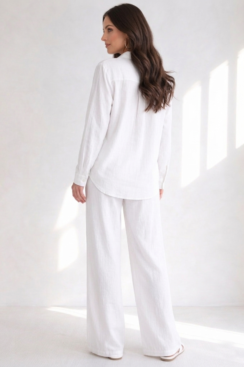 White Long Sleeve Button-Up Co-ord Set
