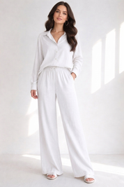 White Long Sleeve Button-Up Co-ord Set