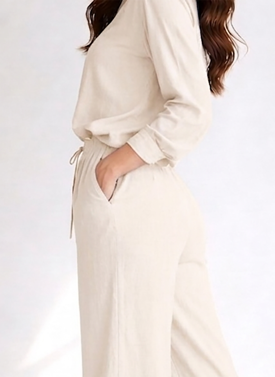 Beige Long Sleeve Button-Up Co-ord Set