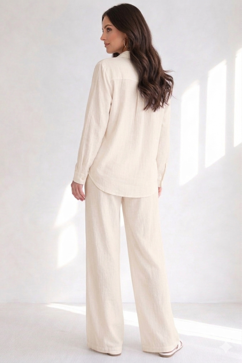 Beige Long Sleeve Button-Up Co-ord Set