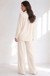 Beige Long Sleeve Button-Up Co-ord Set