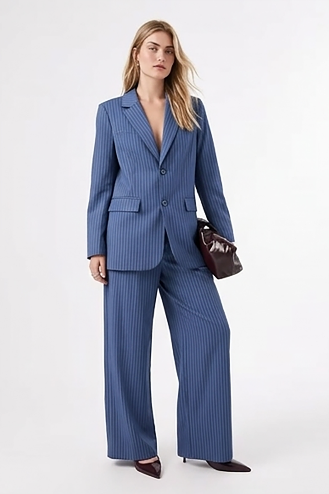 Women Blue Ribbed Dress Two-Piece Set