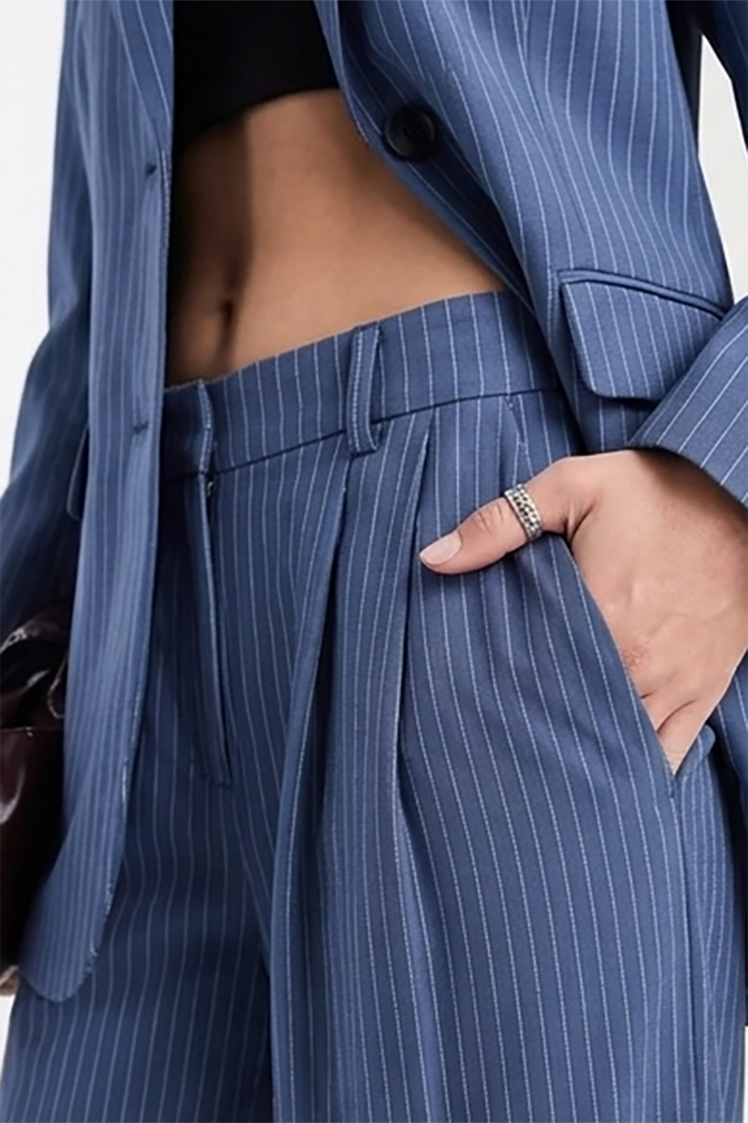 Women Blue Ribbed Dress Two-Piece Set