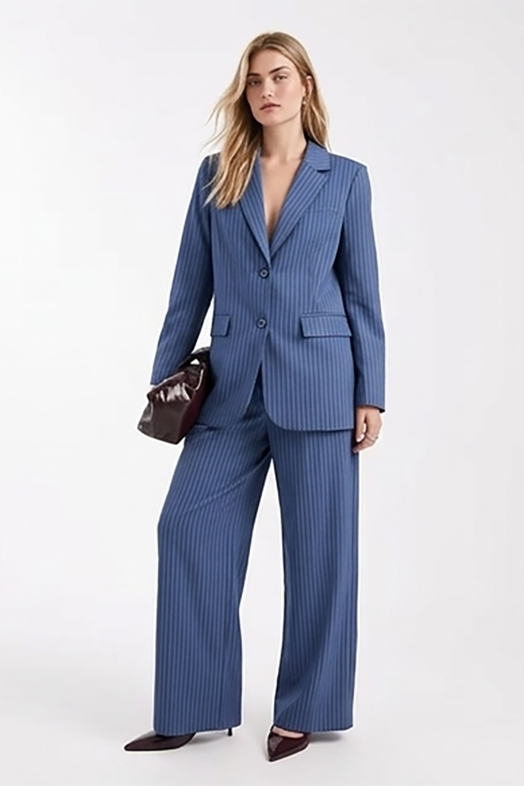 Women Blue Ribbed Dress Two-Piece Set