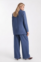Women Blue Ribbed Dress Two-Piece Set
