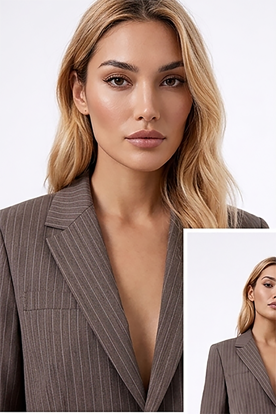 Women’s Brown Pinstripe Blazer Wide Leg Suit Set