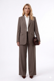 Women’s Brown Pinstripe Blazer Wide Leg Suit Set