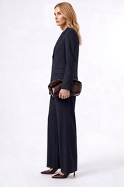 Women’s Navy Pinstripe Blazer Trouser Suit Set Outfit