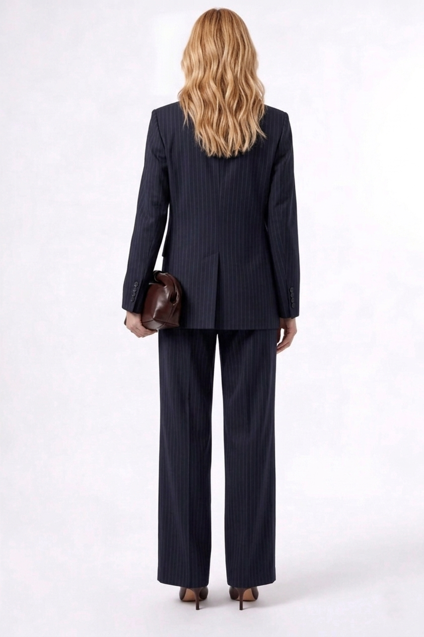 Women’s Navy Pinstripe Blazer Trouser Suit Set Outfit