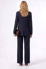 Women’s Navy Pinstripe Blazer Trouser Suit Set Outfit