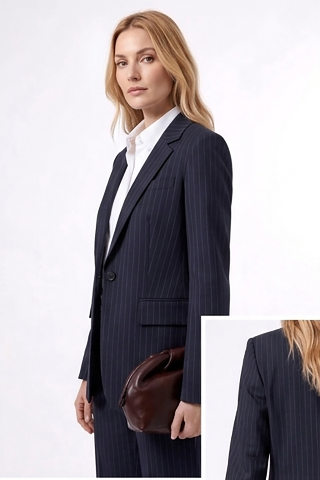 Women’s Navy Pinstripe Blazer Trouser Suit Set Outfit