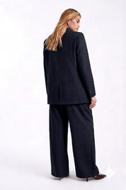 Women Navy Blue Ribbed Top and Bottom Set