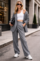 Women’s Dark Grey Pinstripe Blazer Trouser Suit Set