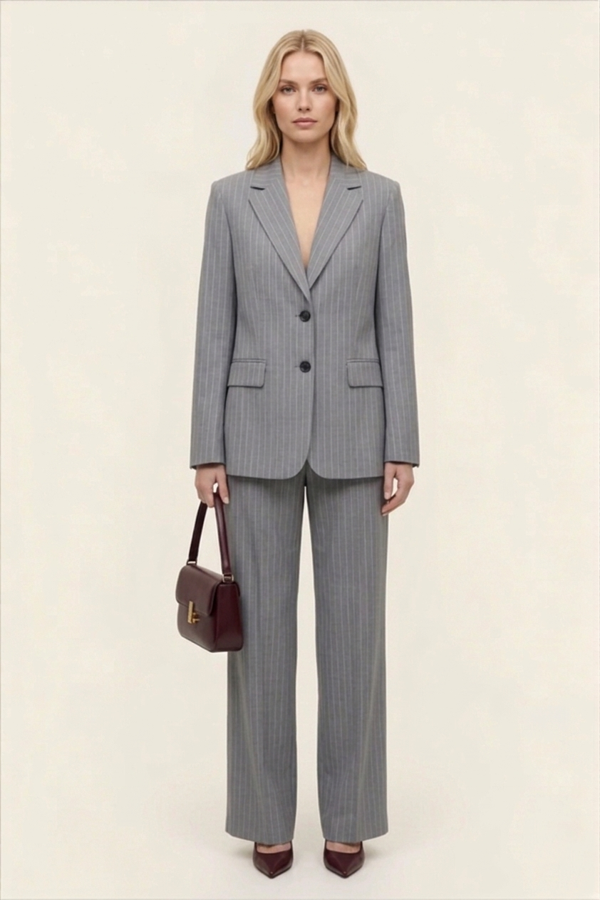 Women’s Dark Grey Pinstripe Blazer Trouser Suit Set
