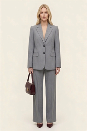 Women’s Dark Grey Pinstripe Blazer Trouser Suit Set