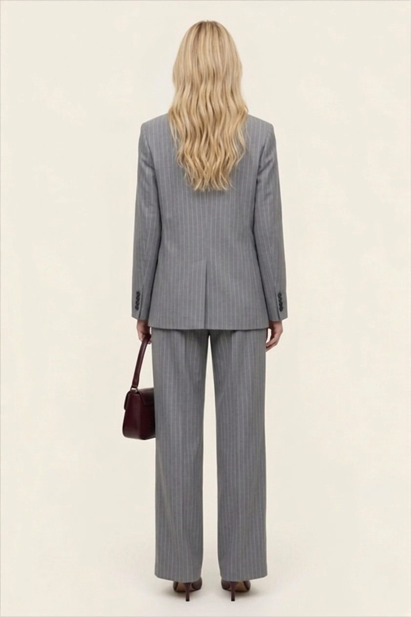 Women’s Dark Grey Pinstripe Blazer Trouser Suit Set