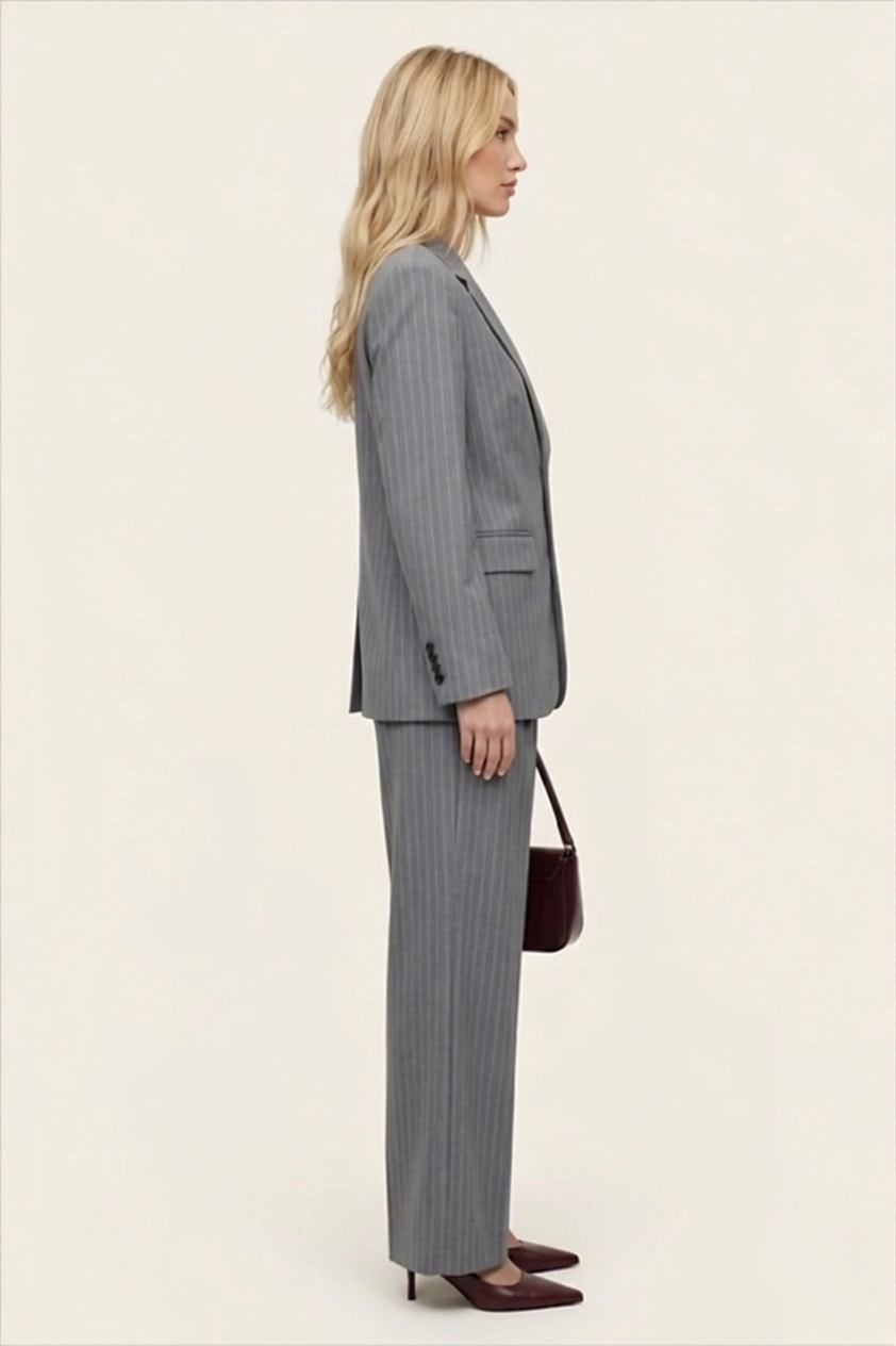 Women’s Dark Grey Pinstripe Blazer Trouser Suit Set