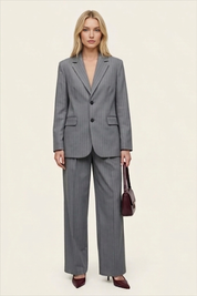 Women’s Dark Grey Pinstripe Blazer Trouser Suit Set