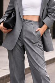 Women’s Dark Grey Pinstripe Blazer Trouser Suit Set