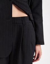 Women Black Ribbed Sleeveless Top and Skirt Set