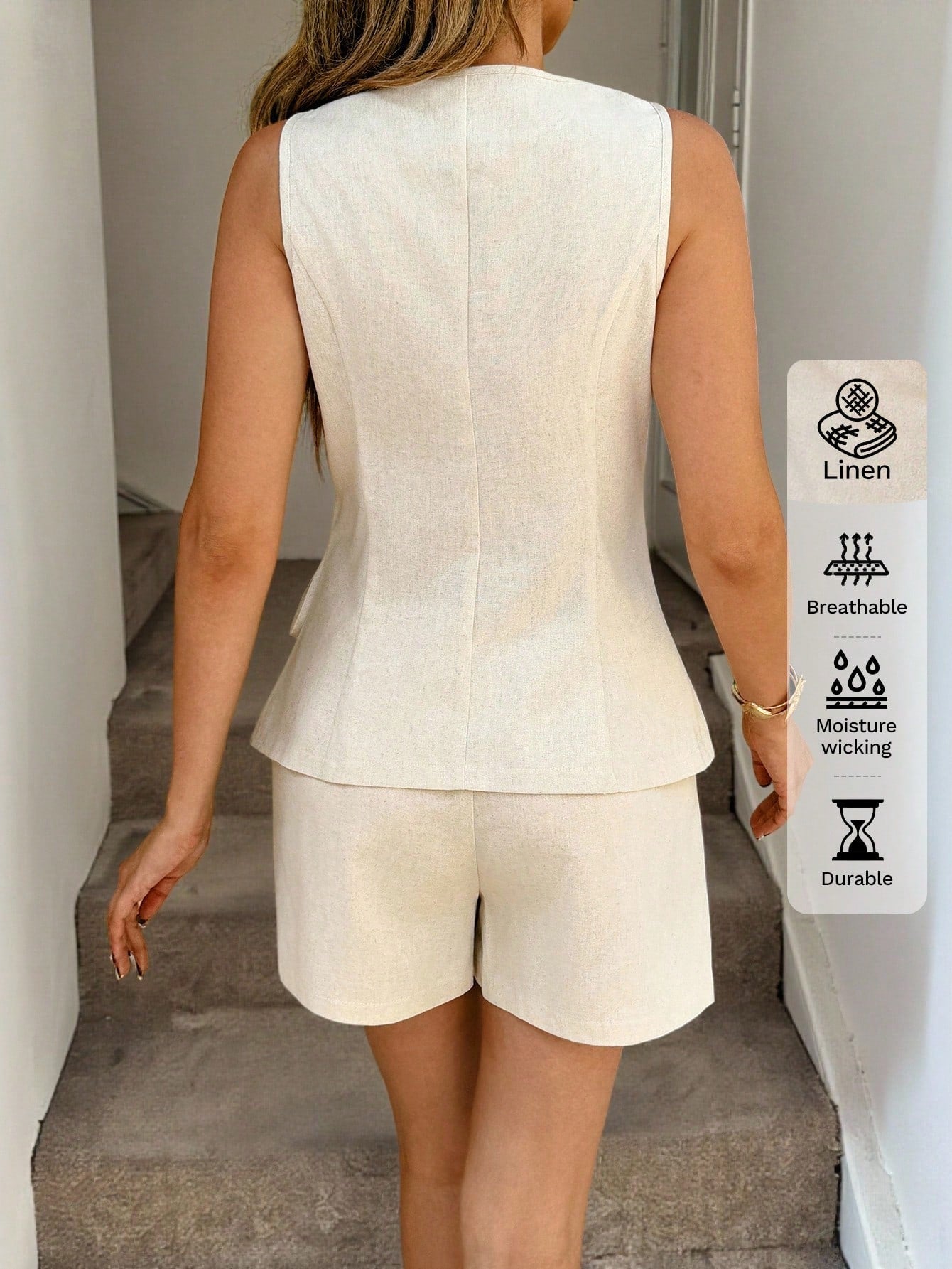 KOTTY Women Linen Beige Wrap Shorts Co-ord