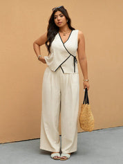 Women’s Plus Size Off White Wrap Pants Set