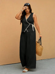 Women’s Plus Size Black Wrap Top Pants Set